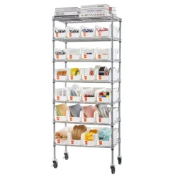 VEVOR 7-Tier Rolling Bin Storage Rack, 24 Small Bins, Bin Rack Storage Steel Wire Shelving System with Wheels, Mobile Tool Organizer for Garage, Warehouse, Office, Restaurant, Classroom, Kitchen