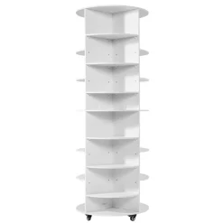 VEVOR 7 Tier Rotating Shoe Rack Tower with Adjustable Shelves, Movable 360° Spinning Carousel Display with Wheels, Lazy Susan Organizer Closet for Bedroom, Living Room, Entryway, Closet, White