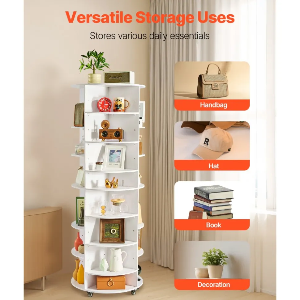 VEVOR 7 Tier Rotating Shoe Rack Tower with Adjustable Shelves, Movable 360° Spinning Carousel Display with Wheels, Lazy Susan Organizer Closet for Bedroom, Living Room, Entryway, Closet, White