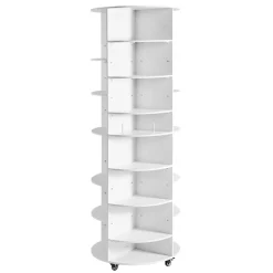 VEVOR 7 Tier Rotating Shoe Rack Tower with Adjustable Shelves, Movable 360° Spinning Carousel Display with Wheels, Lazy Susan Organizer Closet for Bedroom, Living Room, Entryway, Closet, White