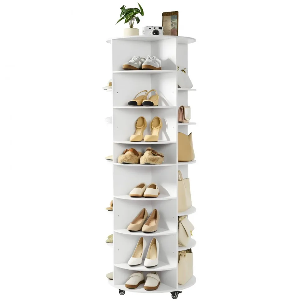 VEVOR 7 Tier Rotating Shoe Rack Tower with Adjustable Shelves, Movable 360° Spinning Carousel Display with Wheels, Lazy Susan Organizer Closet for Bedroom, Living Room, Entryway, Closet, White