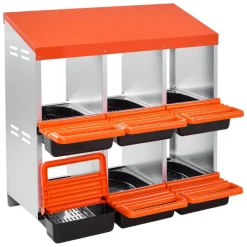 VEVOR 2 Tiers Chicken Nesting Boxes, 6 Compartments, Metal Egg Laying Boxes with Protective Collection Lids, Roll Out Nesting Box, Easy to Assemble, Ideal for Hens, Ducks, Chickens, and Other Poultry
