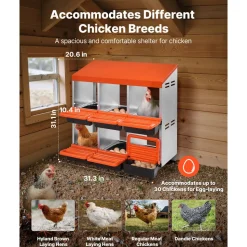 VEVOR 2 Tiers Chicken Nesting Boxes, 6 Compartments, Metal Egg Laying Boxes with Protective Collection Lids, Roll Out Nesting Box, Easy to Assemble, Ideal for Hens, Ducks, Chickens, and Other Poultry