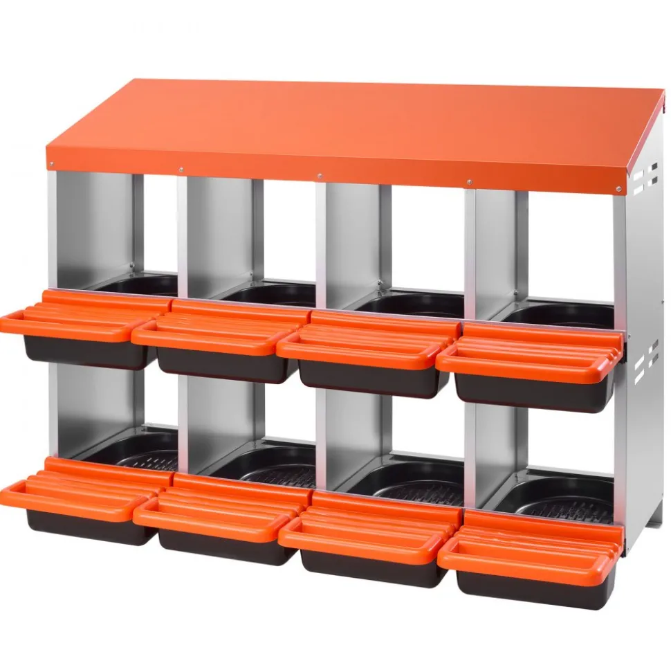 VEVOR 2 Tiers Chicken Nesting Boxes, 8 Compartments, Metal Egg Laying Boxes with Protective Collection Lids, Roll Out Nesting Box, Easy to Assemble, Ideal for Hens, Ducks, Chickens, and Other Poultry