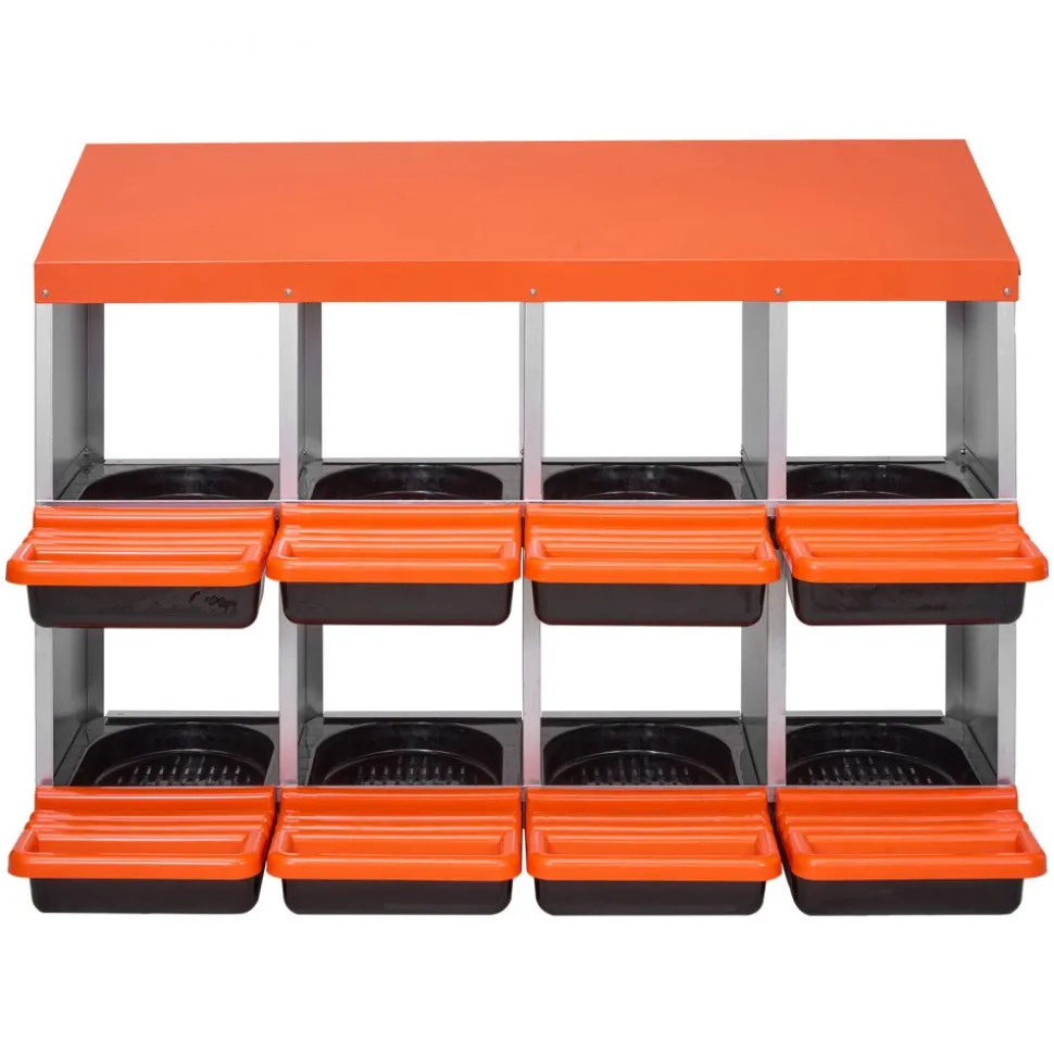 VEVOR 2 Tiers Chicken Nesting Boxes, 8 Compartments, Metal Egg Laying Boxes with Protective Collection Lids, Roll Out Nesting Box, Easy to Assemble, Ideal for Hens, Ducks, Chickens, and Other Poultry
