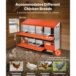 VEVOR 2 Tiers Chicken Nesting Boxes, 8 Compartments, Metal Egg Laying Boxes with Protective Collection Lids, Roll Out Nesting Box, Easy to Assemble, Ideal for Hens, Ducks, Chickens, and Other Poultry
