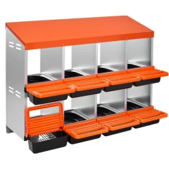 VEVOR 2 Tiers Chicken Nesting Boxes, 8 Compartments, Metal Egg Laying Boxes with Protective Collection Lids, Roll Out Nesting Box, Easy to Assemble, Ideal for Hens, Ducks, Chickens, and Other Poultry