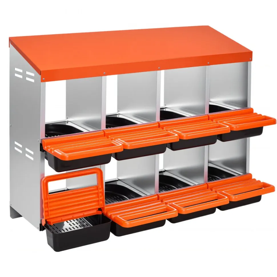 VEVOR 2 Tiers Chicken Nesting Boxes, 8 Compartments, Metal Egg Laying Boxes with Protective Collection Lids, Roll Out Nesting Box, Easy to Assemble, Ideal for Hens, Ducks, Chickens, and Other Poultry