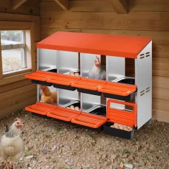 VEVOR 2 Tiers Chicken Nesting Boxes, 8 Compartments, Metal Egg Laying Boxes with Protective Collection Lids, Roll Out Nesting Box, Easy to Assemble, Ideal for Hens, Ducks, Chickens, and Other Poultry