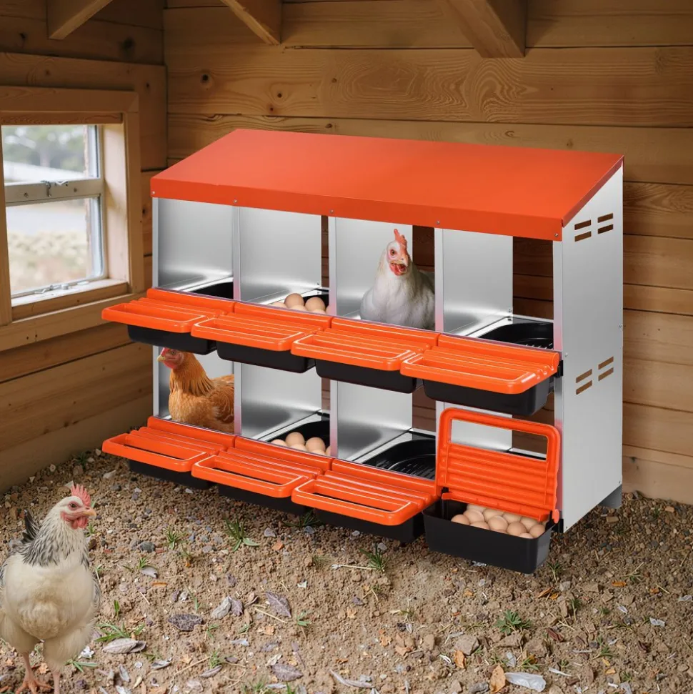 VEVOR 2 Tiers Chicken Nesting Boxes, 8 Compartments, Metal Egg Laying Boxes with Protective Collection Lids, Roll Out Nesting Box, Easy to Assemble, Ideal for Hens, Ducks, Chickens, and Other Poultry