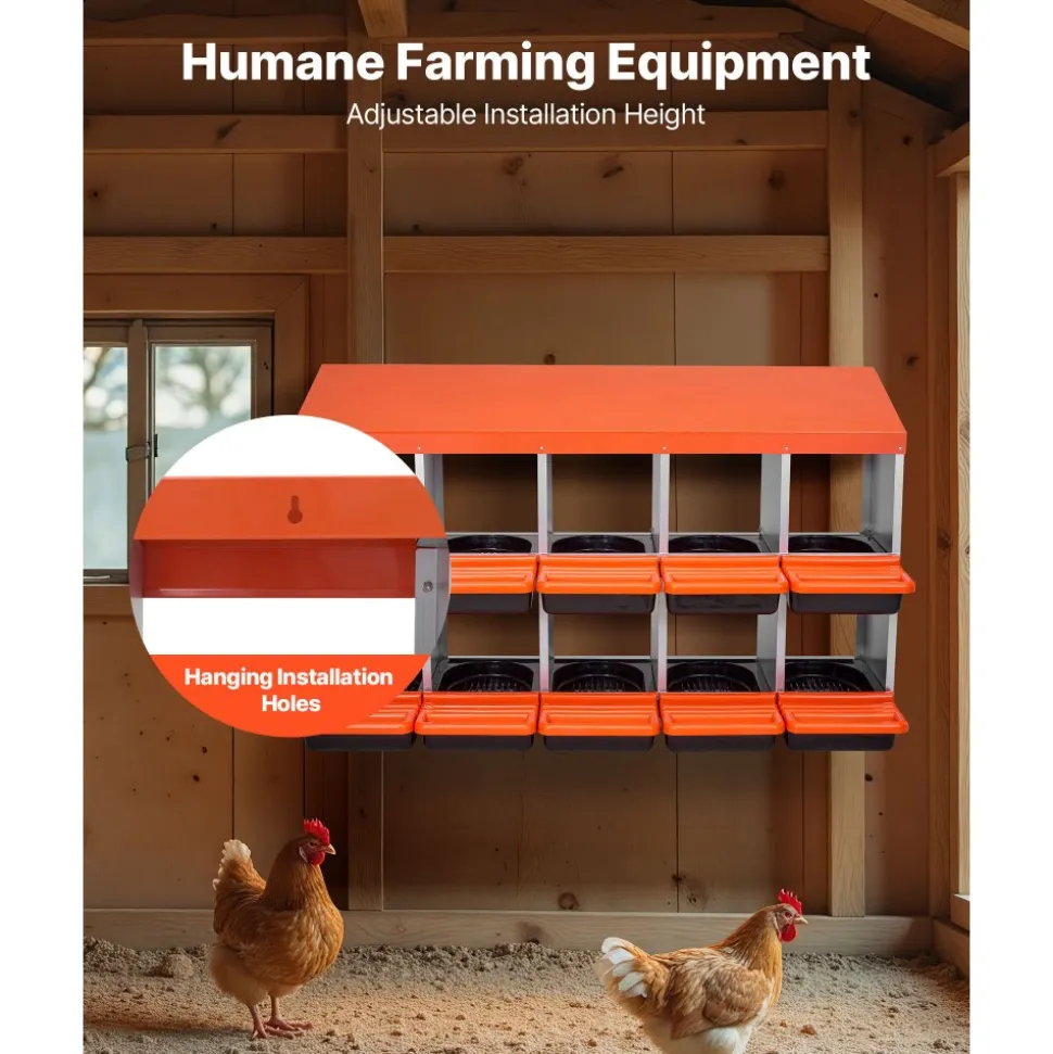 VEVOR 2 Tiers Chicken Nesting Boxes, 10 Compartments, Metal Egg Laying Boxes with Protective Collection Lids, Roll Out Nesting Box, Easy to Assemble, Ideal for Hens, Ducks, Chickens, and Other Poultry