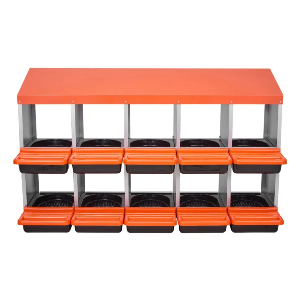 VEVOR 2 Tiers Chicken Nesting Boxes, 10 Compartments, Metal Egg Laying Boxes with Protective Collection Lids, Roll Out Nesting Box, Easy to Assemble, Ideal for Hens, Ducks, Chickens, and Other Poultry