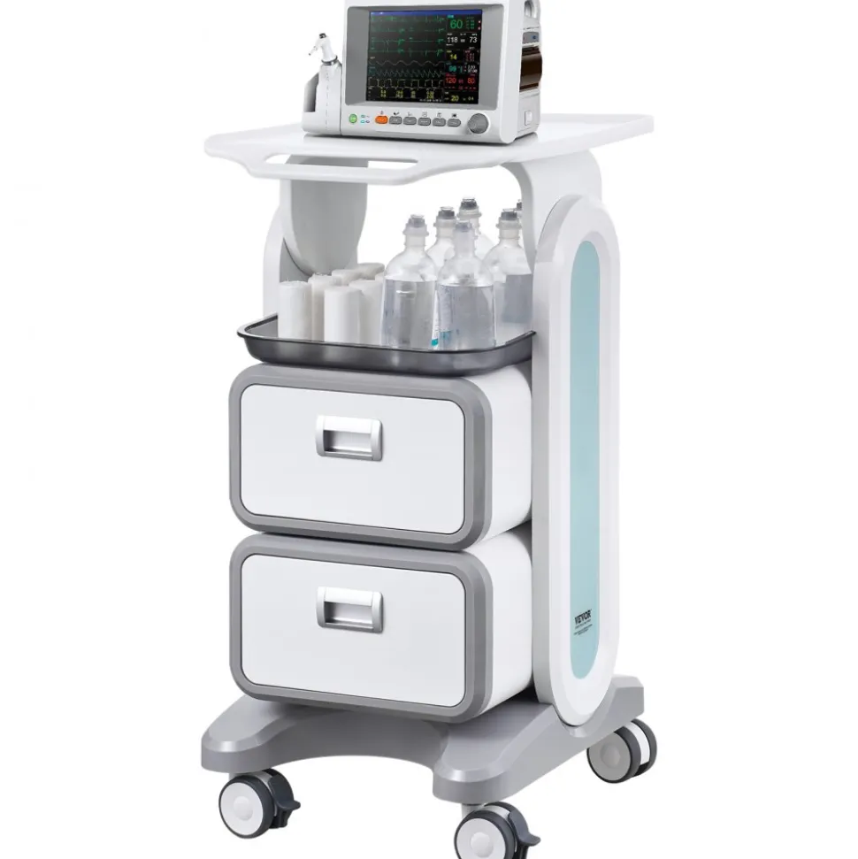 VEVOR 3 Tiers Lab Carts, Lab Utility Cart with 2 Drawers & 1 Top Tray, Mobile Medical Cart with ABS Material, Lab Rolling Cart with 4 Silent Wheels for Lab, Clinic, Hospital, Salon, White