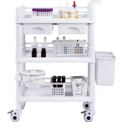 VEVOR 3 Tiers Lab Carts, Lab Utility Cart with 3 Trays & 4 Silent Wheels, Mobile Medical Cart with PP Material, Lab Rolling Cart with 3 Trash Cans for Lab, Clinic, Hospital, Salon, White