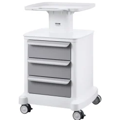 VEVOR 4 Tiers Lab Carts, Lab Utility Cart with 3 Drawers & 1 Top Tray, Mobile Medical Cart with ABS Material, Lab Rolling Cart with 4 Silent Wheels for Lab, Clinic, Hospital, Salon, White