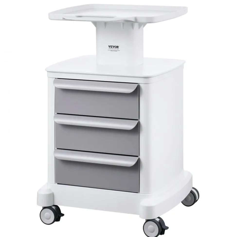 VEVOR 4 Tiers Lab Carts, Lab Utility Cart with 3 Drawers & 1 Top Tray, Mobile Medical Cart with ABS Material, Lab Rolling Cart with 4 Silent Wheels for Lab, Clinic, Hospital, Salon, White