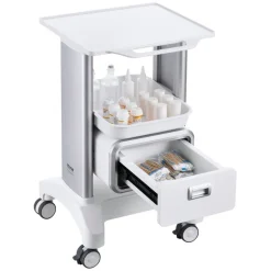VEVOR 2 Tiers Lab Carts, Lab Utility Cart with 1 Drawer & 1 Top Tray, Mobile Medical Cart with ABS Material, Lab Rolling Cart with 4 Silent Wheels for Lab, Clinic, Hospital, Salon, White