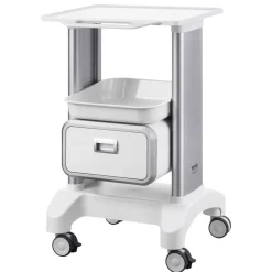 VEVOR 2 Tiers Lab Carts, Lab Utility Cart with 1 Drawer & 1 Top Tray, Mobile Medical Cart with ABS Material, Lab Rolling Cart with 4 Silent Wheels for Lab, Clinic, Hospital, Salon, White