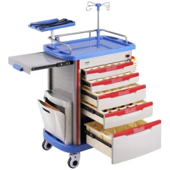 VEVOR 5 Tiers Lab Carts, Lab Utility Cart with 5 Drawers & 4 Silent Wheels, Mobile Medical Cart with PP Material, Lab Rolling Cart with 2 Trash Cans for Lab, Clinic, Hospital, Salon, Blue