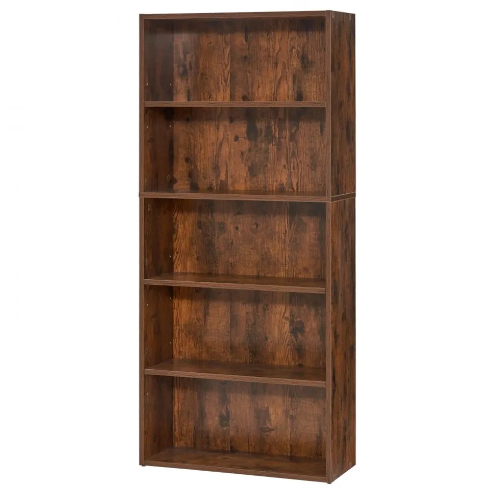 VEVOR 5 Tiers Narrow Bookshelf, 53 in Wooden Open Bookcase with Height-Adjustable Shelf, Freestanding Tall Display Storage Floor Bookcase Bookshelf for Library, Bedroom, Living Room, Office, Brown