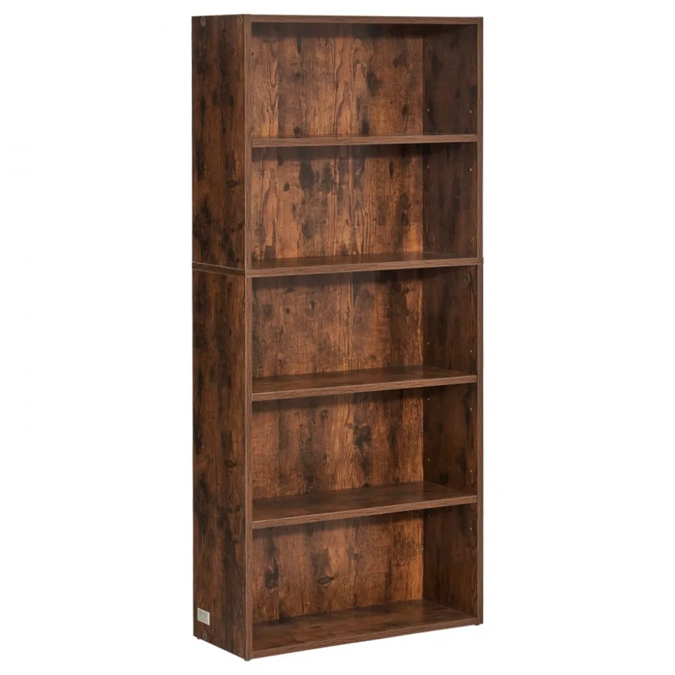 VEVOR 5 Tiers Narrow Bookshelf, 53 in Wooden Open Bookcase with Height-Adjustable Shelf, Freestanding Tall Display Storage Floor Bookcase Bookshelf for Library, Bedroom, Living Room, Office, Brown