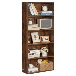 VEVOR 5 Tiers Narrow Bookshelf, 53 in Wooden Open Bookcase with Height-Adjustable Shelf, Freestanding Tall Display Storage Floor Bookcase Bookshelf for Library, Bedroom, Living Room, Office, Brown