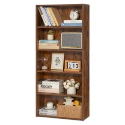 VEVOR 5 Tiers Narrow Bookshelf, 53 in Wooden Open Bookcase with Height-Adjustable Shelf, Freestanding Tall Display Storage Floor Bookcase Bookshelf for Library, Bedroom, Living Room, Office, Brown