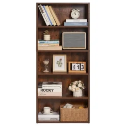 VEVOR 5 Tiers Narrow Bookshelf, 53 in Wooden Open Bookcase with Height-Adjustable Shelf, Freestanding Tall Display Storage Floor Bookcase Bookshelf for Library, Bedroom, Living Room, Office, Brown