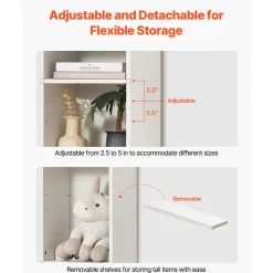 VEVOR 8 Tiers Narrow Bookshelf, 71 in Wooden Tall Open Bookcase with  Height-Adjustable Shelf, Freestanding Display Storage Floor Bookcase Bookshelf for Library, Bedroom, Living Room, Office, White
