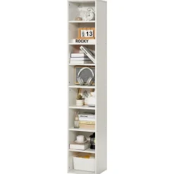VEVOR 8 Tiers Narrow Bookshelf, 71 in Wooden Tall Open Bookcase with  Height-Adjustable Shelf, Freestanding Display Storage Floor Bookcase Bookshelf for Library, Bedroom, Living Room, Office, White