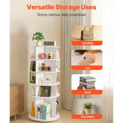 VEVOR 5 Tiers Rotating Shoe Rack Tower, 360° Spinning Shoe Rack, Revolving Storage Round Carousel Display, Freestanding Lazy Susan Organizer Display for Bedroom, Living Room, Entryway, Closet, White