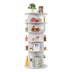 VEVOR 5 Tiers Rotating Shoe Rack Tower, 360° Spinning Shoe Rack, Revolving Storage Round Carousel Display, Freestanding Lazy Susan Organizer Display for Bedroom, Living Room, Entryway, Closet, White