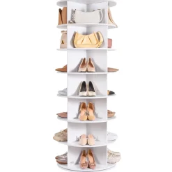 VEVOR 7 Tiers Rotating Shoe Rack Tower, 360°Spinning Shoe Display, Revolving Shoe Rack Storage Round Carousel, Lazy Susan Shoe Rack Organizer, Ideal for Bedroom, Living Room, Entryway, White