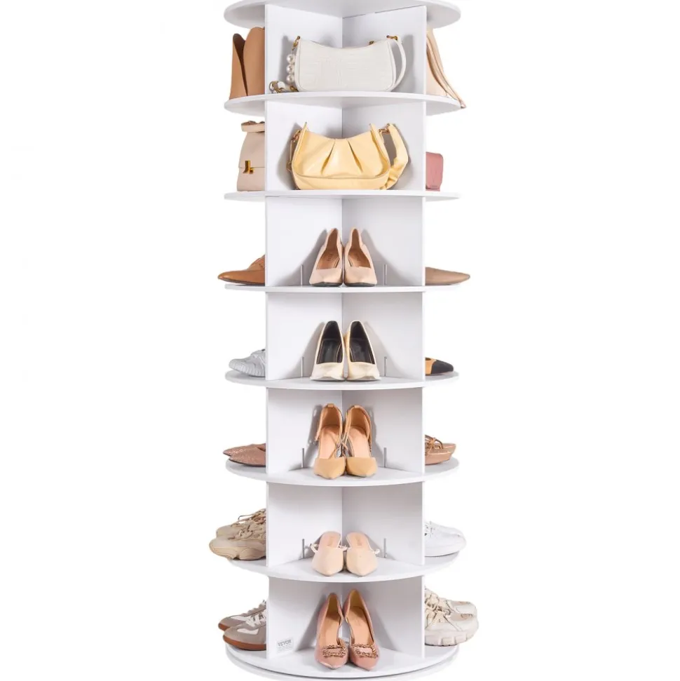 VEVOR 7 Tiers Rotating Shoe Rack Tower, 360°Spinning Shoe Display, Revolving Shoe Rack Storage Round Carousel, Lazy Susan Shoe Rack Organizer, Ideal for Bedroom, Living Room, Entryway, White