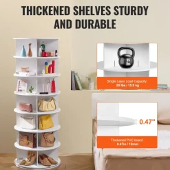 VEVOR 7 Tiers Rotating Shoe Rack Tower, 360°Spinning Shoe Display, Revolving Shoe Rack Storage Round Carousel, Lazy Susan Shoe Rack Organizer, Ideal for Bedroom, Living Room, Entryway, White