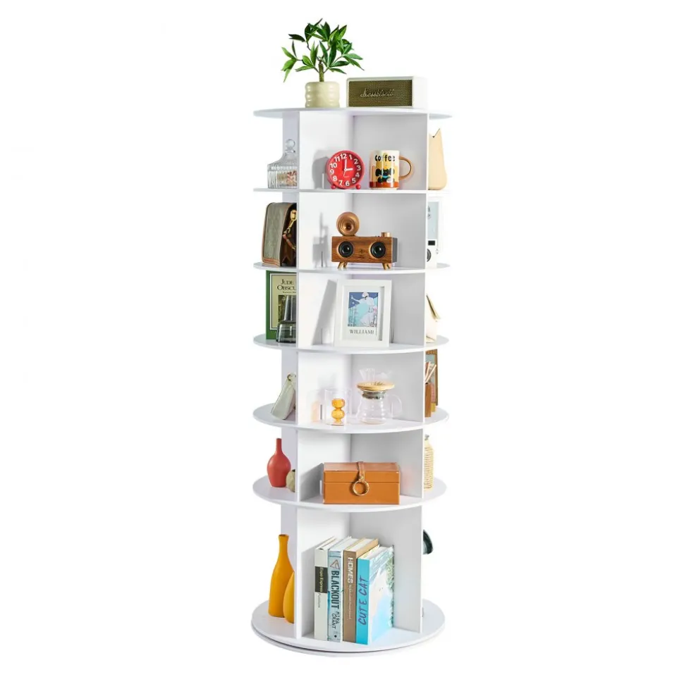 VEVOR 6 Tiers Rotating Shoe Rack Tower, 360° Spinning Shoe Rack, Revolving Storage Round Carousel Display, Freestanding Lazy Susan Organizer Display for Bedroom, Living Room, Entryway, Closet, White