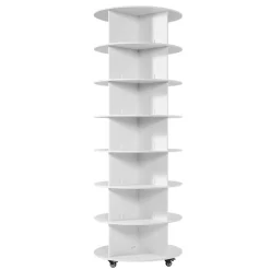 VEVOR 7 Tiers Rotating Shoe Rack Tower with Wheels, Movable 360° Spinning Carousel Display, Lazy Susan Organizer Closet Shelf for Living Room, Entryway, White