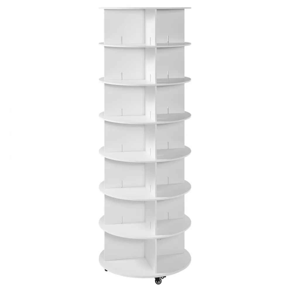VEVOR 7 Tiers Rotating Shoe Rack Tower with Wheels, Movable 360° Spinning Carousel Display, Lazy Susan Organizer Closet Shelf for Living Room, Entryway, White