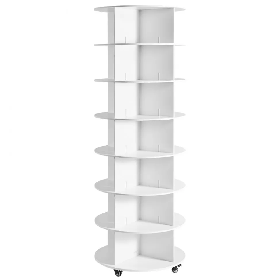 VEVOR 7 Tiers Rotating Shoe Rack Tower with Wheels, Movable 360° Spinning Carousel Display, Lazy Susan Organizer Closet Shelf for Living Room, Entryway, White