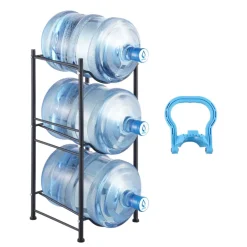 VEVOR 3 Tiers Water Jug Holder, 5 Gallon Water Bottle Holder, Single Row Water Bottle Rack for 3 Bottles, Heavy Duty Water Jug Rack for Kitchen, Office, Living Room, Black
