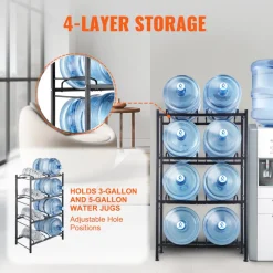 VEVOR 5 Tiers Water Jug Holder, 5 Gallon Water Bottle Holder, Double Row Water Bottle Rack for 10 Bottles, Heavy Duty Water Jug Rack for Kitchen, Office, Living Room, Silver Gray