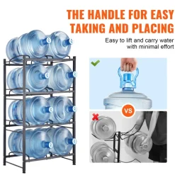 VEVOR 5 Tiers Water Jug Holder, 5 Gallon Water Bottle Holder, Double Row Water Bottle Rack for 10 Bottles, Heavy Duty Water Jug Rack for Kitchen, Office, Living Room, Silver Gray
