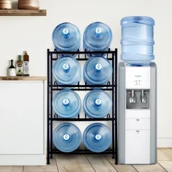 VEVOR 5 Tiers Water Jug Holder, 5 Gallon Water Bottle Holder, Double Row Water Bottle Rack for 10 Bottles, Heavy Duty Water Jug Rack for Kitchen, Office, Living Room, Silver Gray