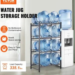 VEVOR 5 Tiers Water Jug Holder, 5 Gallon Water Bottle Holder, Double Row Water Bottle Rack for 10 Bottles, Heavy Duty Water Jug Rack for Kitchen, Office, Living Room, Silver Gray