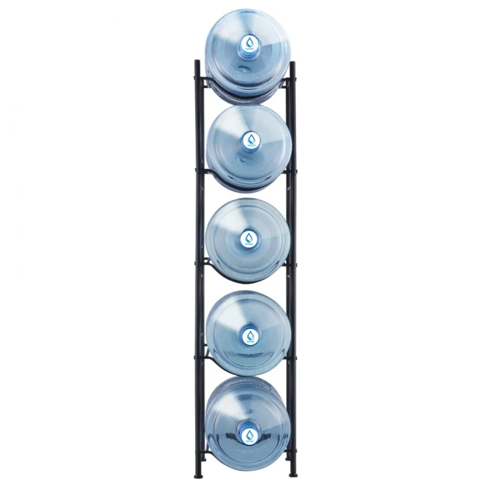 VEVOR 5 Tiers Water Jug Holder, 5 Gallon Water Bottle Holder, Single Row Water Bottle Rack for 5 Bottles, Heavy Duty Water Jug Rack for Kitchen, Office, Living Room, Black