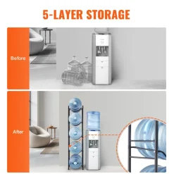 VEVOR 5 Tiers Water Jug Holder, 5 Gallon Water Bottle Holder, Single Row Water Bottle Rack for 5 Bottles, Heavy Duty Water Jug Rack for Kitchen, Office, Living Room, Black