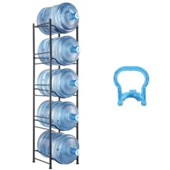 VEVOR 5 Tiers Water Jug Holder, 5 Gallon Water Bottle Holder, Single Row Water Bottle Rack for 5 Bottles, Heavy Duty Water Jug Rack for Kitchen, Office, Living Room, Black