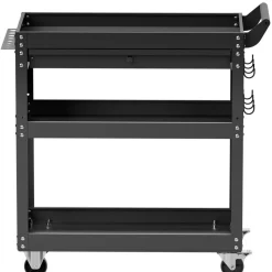 VEVOR 4-Tier Tool Cart with Wheels, 350 lbs Load Capacity, Rolling Work Cart with Drawer & Pegboard, Mechanic Tool Storage Organizer with Locking System for Garage, Warehouse and Repair Shop, Black