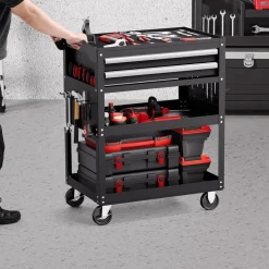 VEVOR 5-Tier Tool Cart with Wheels, 400 lbs Load Capacity, Rolling Work Cart with 2 Drawers & Pegboard, Mechanic Tool Storage Organizer with Locking System for Garage, Warehouse and Repair Shop, Black