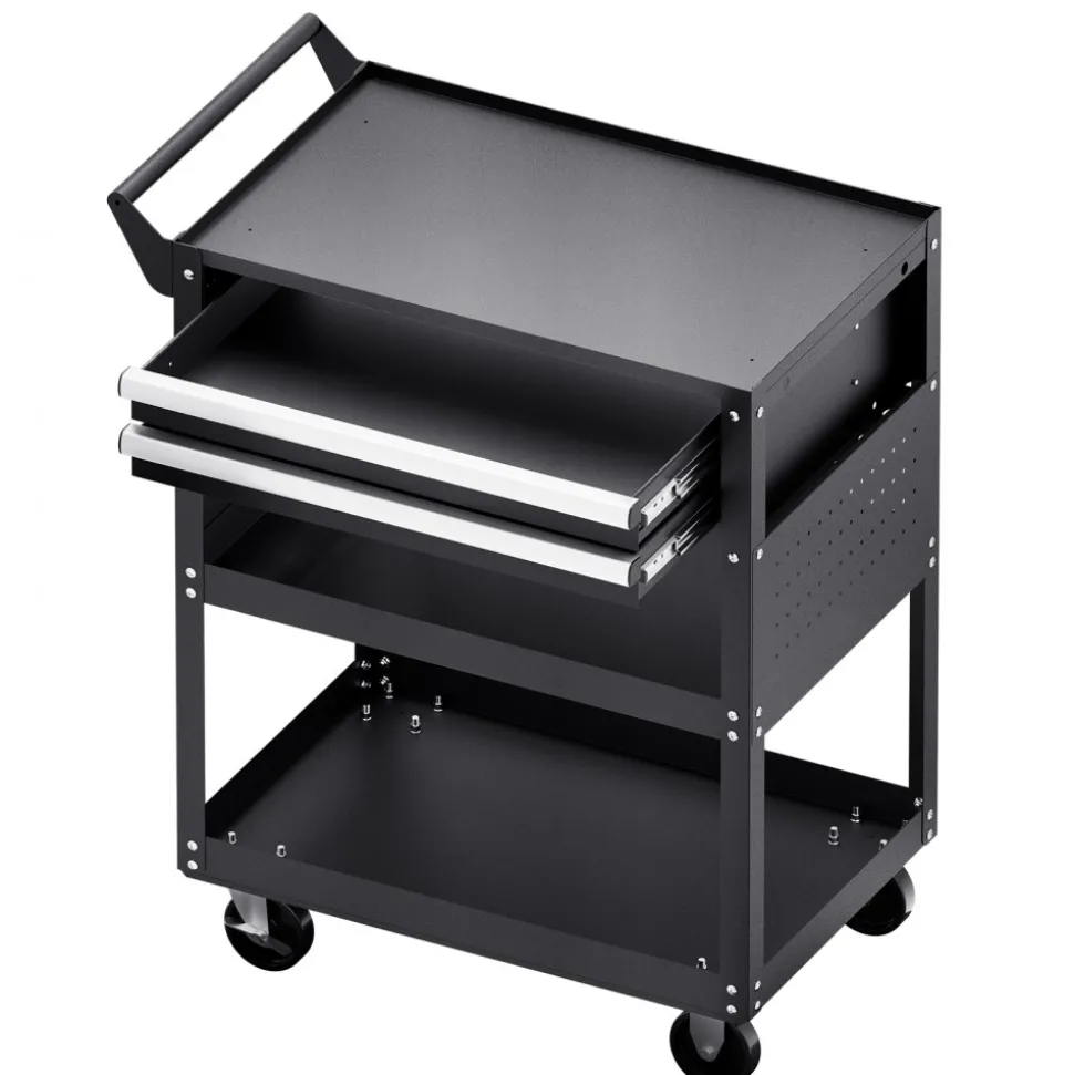 VEVOR 5-Tier Tool Cart with Wheels, 400 lbs Load Capacity, Rolling Work Cart with 2 Drawers & Pegboard, Mechanic Tool Storage Organizer with Locking System for Garage, Warehouse and Repair Shop, Black